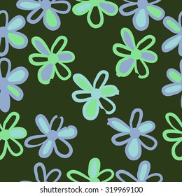 Seamless   pattern of floral motif, ellipses, stripes,flowers, doodles. Hand drawn.