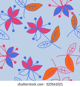 Seamless   pattern  with floral  motif , ellipses, branches, spots, flowers. Hand drawn.