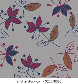 Seamless   pattern  with floral  motif , ellipses, branches, spots, flowers. Hand drawn.
