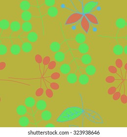 Seamless   pattern  with floral  motif , ellipses, branches, flowers, leaves. Hand drawn.