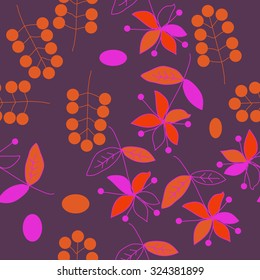 Seamless   pattern  with floral  motif , ellipses, branches, flowers, leaves. Hand drawn.