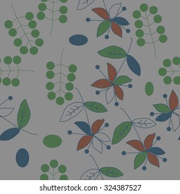 Seamless   pattern  with floral  motif , ellipses, branches, flowers, leaves. Hand drawn.