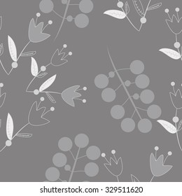 Seamless pattern with floral  motif , ellipses, branches, bells. Hand drawn.