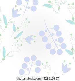 Seamless pattern with floral motif, ellipses, branches, bells. Hand drawn.