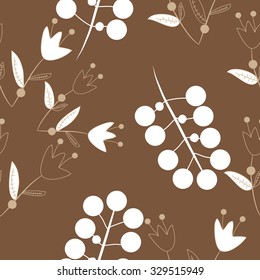 Seamless pattern with floral motif, ellipses, branches, bells. Hand drawn.