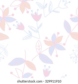 Seamless   pattern  with floral  motif , ellipses, branches, bells, leaves,flowers. Hand drawn.