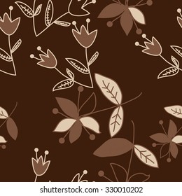 Seamless   pattern  with floral  motif , ellipses, branches, bells, leaves,flowers. Hand drawn.