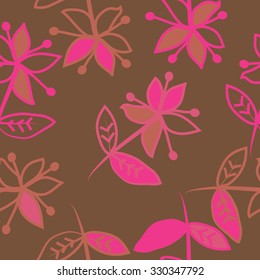 Seamless   pattern  with floral  motif , ellipses, branches,  leaves,flowers. Hand drawn.