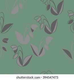 Seamless pattern of floral motif, leaf, branch, bud, spring  flower. Hand drawn.