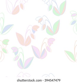 Seamless pattern of floral motif, leaf, branch, bud, spring  flower. Hand drawn.