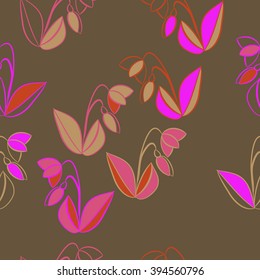 Seamless pattern of floral motif, leaf, branch, bud, spring  flower. Hand drawn.