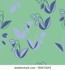 Seamless pattern of floral motif, leaf, branch, bud, spring  flower. Hand drawn.