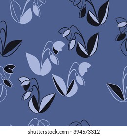 Seamless pattern of floral motif, leaf, branch, bud, spring  flower. Hand drawn.