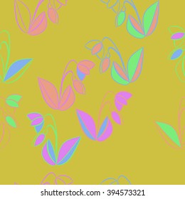 Seamless pattern of floral motif, leaf, branch, bud, spring  flower. Hand drawn.