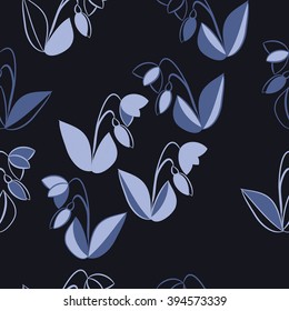 Seamless pattern of floral motif, leaf, branch, bud, spring  flower. Hand drawn.