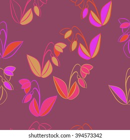 Seamless pattern of floral motif, leaf, branch, bud, spring  flower. Hand drawn.