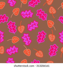 Seamless pattern of floral motif, leaves, branches. Hand drawn, autumn doodle theme.