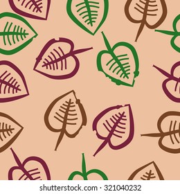 Seamless pattern of floral motif with leaves. Stripes,hole, Hand drawn.