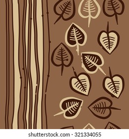 Seamless pattern of floral motif , leaves, stripes, spots, hole, doodles. Hand drawn, autumn theme.