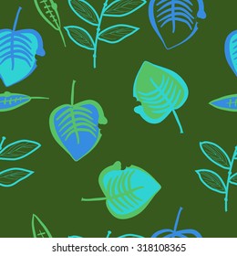 Seamless   pattern of   floral motif,  leaves,branches,  autumn theme, doodles. Hand drawn.