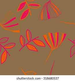 Seamless   pattern of   floral motif,  leaves,branches,  autumn theme, doodles. Hand drawn.