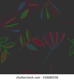 Seamless   pattern of   floral motif,  leaves,branches,  autumn theme, doodles. Hand drawn.