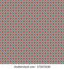 Seamless pattern with floral motif. Minimalist geometric print with flowers. Checked abstract background. Ornamental vivid wallpaper. Digital paper, textile print, page fill. Vector illustration