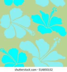 Seamless pattern with floral motif. Seamless floral pattern with neutral and blue hibiscus flowers, watercolor. Vector flower illustration. Vector illustration.