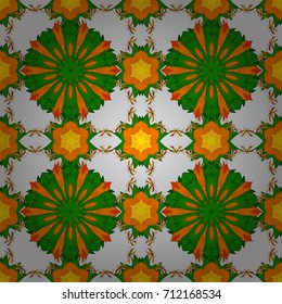 Seamless pattern with floral motif. Seamless floral pattern with orange, green and gray flowers, watercolor. Vector flower illustration.