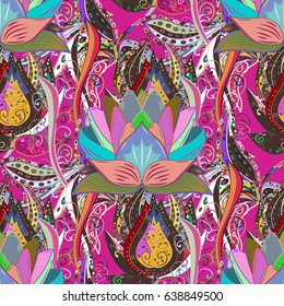 Seamless pattern with floral motif. Seamless floral pattern with red and pink flowers, watercolor. Vector flower illustration.
