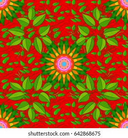 Seamless pattern with floral motif. Seamless floral pattern with red flowers, watercolor. Vector flower illustration.