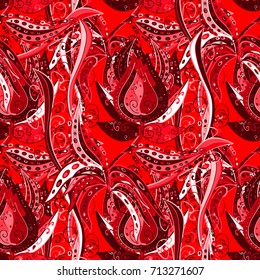 Seamless pattern with floral motif. Seamless floral pattern with red, pink and neutral flowers, watercolor. Vector flower illustration.