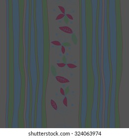 Seamless   pattern  with floral  motif  and stripes, ellipses, branches, flowers, leaves. Hand drawn.