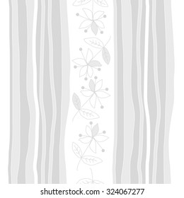 Seamless   pattern  with floral  motif  and stripes, ellipses, branches, flowers, leaves. Hand drawn.