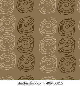 Seamless  pattern of floral motif, stylized rosy, leaves, spirals, doodles. Hand drawn.