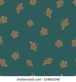 Seamless pattern with floral motif. Vector flower illustration. Vector illustration. Seamless floral pattern with beige and blue hibiscus flowers, watercolor.