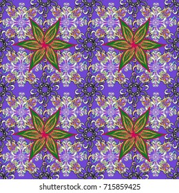 Seamless pattern with floral motif. Seamless floral pattern with violet, green and gray flowers, watercolor. Vector flower illustration.