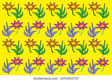 seamless pattern of floral motif with yellow background