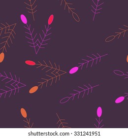 Seamless    pattern  of floral motif,branches, ellipses. Hand drawn.