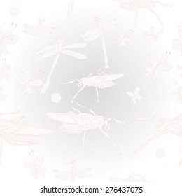 Seamless pattern of floral motif,doodles, ellipses, butterflies, insects. Hand drawn.