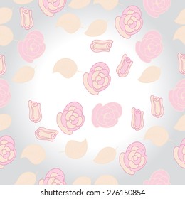 Seamless pattern of floral motif,leaves, roses, buds. Hand drawn.