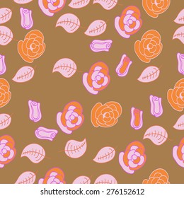 Seamless pattern of floral motif,leaves, roses, buds. Hand drawn.
