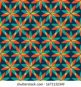 Seamless pattern with floral motifs in 4 colors. Vector illustration.