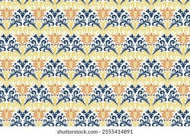 seamless pattern with floral motifs, botanical elements, and ornamental designs for fashion textiles, creative projects, and modern fabric applications