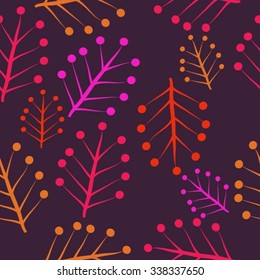 Seamless   pattern of  floral motifs,  branches, twigs, ellipses, doodles. Hand drawn.