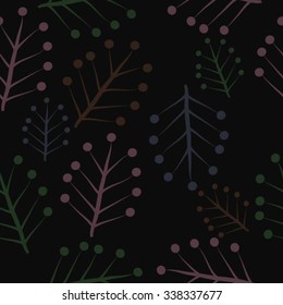 Seamless   pattern of  floral motifs,  branches, twigs, ellipses, doodles. Hand drawn.