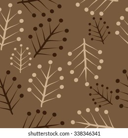 Seamless   pattern of  floral motifs,  branches, twigs, ellipses, doodles. Hand drawn.