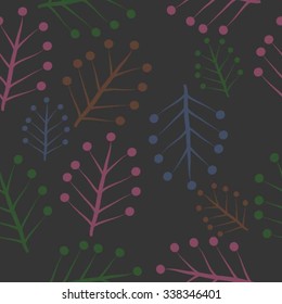 Seamless   pattern of  floral motifs,  branches, twigs, ellipses, doodles. Hand drawn.