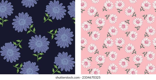Seamless pattern of floral motifs on pastel background