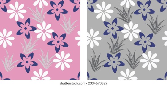 Seamless pattern of floral motifs on pastel background